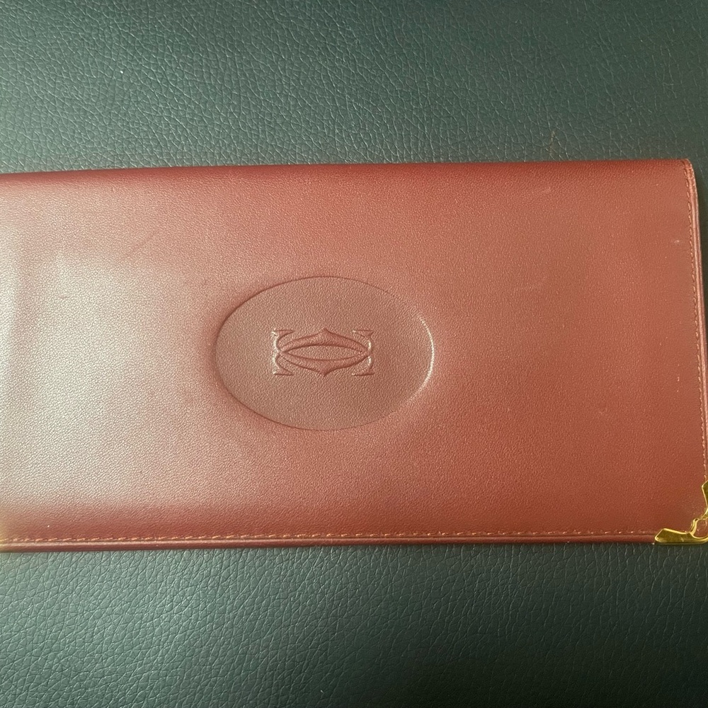 Cartier Red Leather Wallet with Gold Logo
